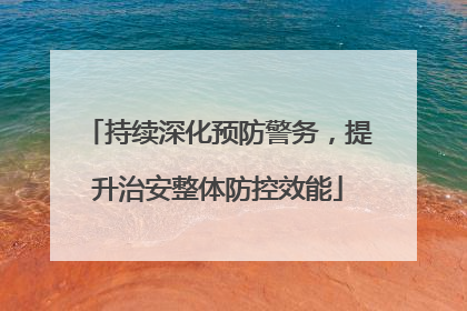 持续深化预防警务，提升治安整体防控效能