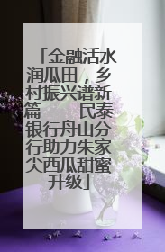 金融活水润瓜田，乡村振兴谱新篇——民泰银行舟山分行助力朱家尖西瓜甜蜜升级